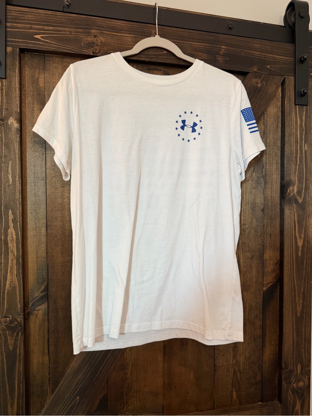 Under Armour White Short Sleeve Tee with Blue Logo